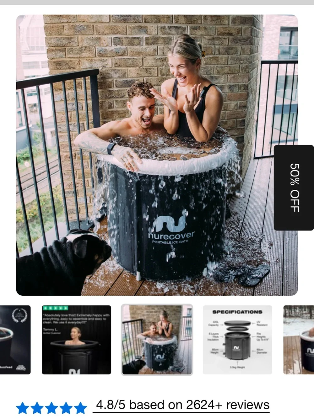Nurecover Portable Ice Bath Tub - Black